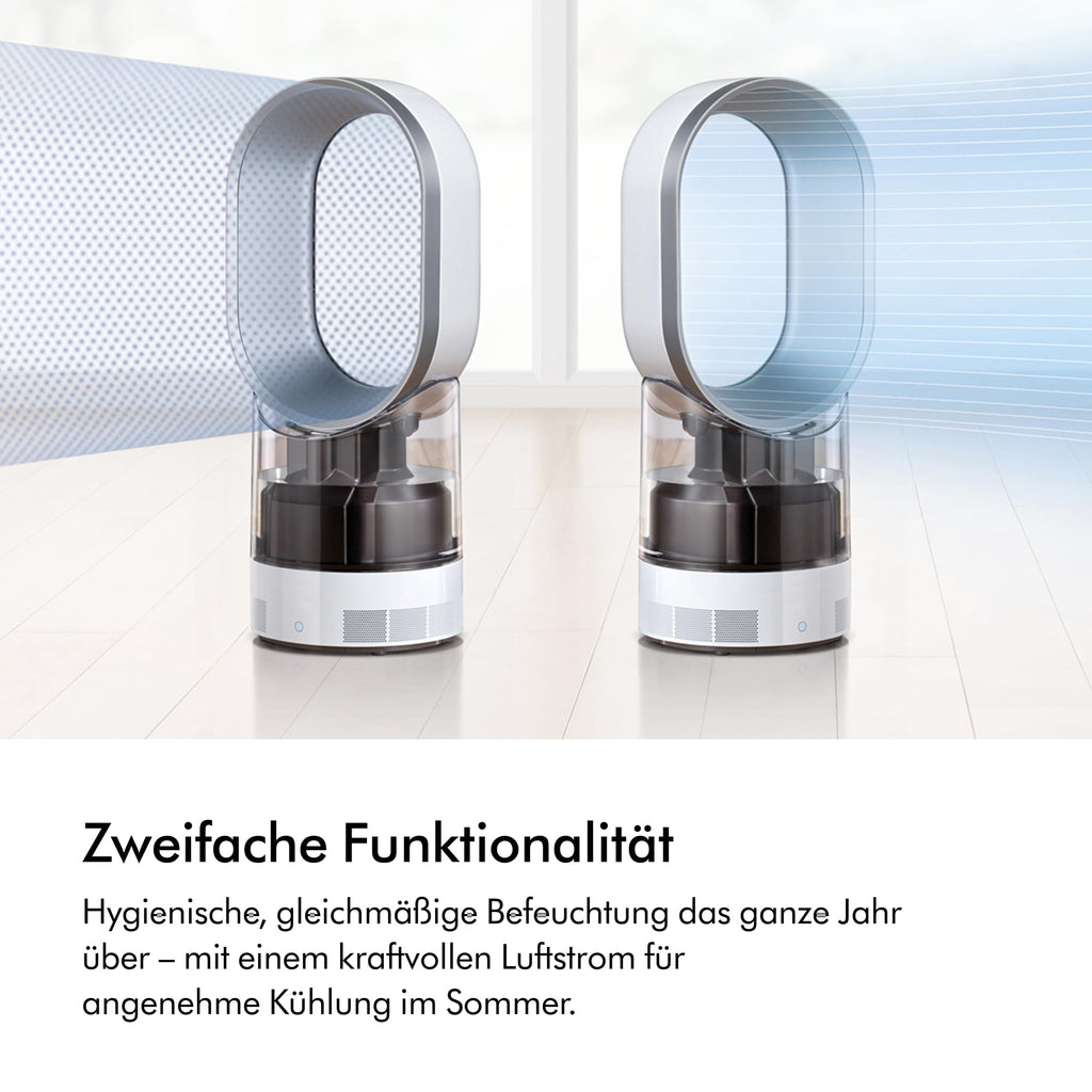 Dyson AM10 Luftbefeuchter und Ventilator, Ultrafeine Kaltluft-Befeuchtung, Automatische Feuchtigkeitskontrolle, Weiß/Silber