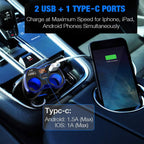 USB C Auto Ladegerät Zigarettenanzünder Verteiler Adapter Splitter Typ C KFZ Ladegerät 2 Fach Steckdose 12V/24V DC 120W mit LED Voltmeter Schalter Dual USB Port