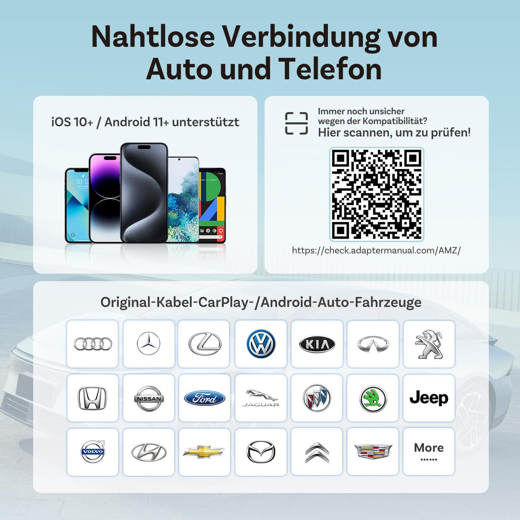 2026 Verbesserter OTTOCAST Mini Slim (USB-C Edition), 2-in-1 Wireless CarPlay & Android Auto Adapter für iOS 10+ & Android 11+, Multi-User-Unterstützung, Plug & Play wandelt Kabel in Wireless(Schwarz)