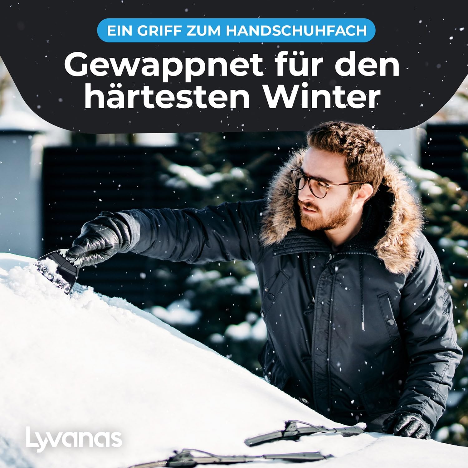 LYVANAS Eiskratzer Auto TESTSIEGER 2025* - Ergonomischer Profi Scheibenkratzer Auto schnell & stark - Effizienter & sicherer Schneekratzer Auto aus Premium ABS - Kratzer Auto Zubehör schont langlebig