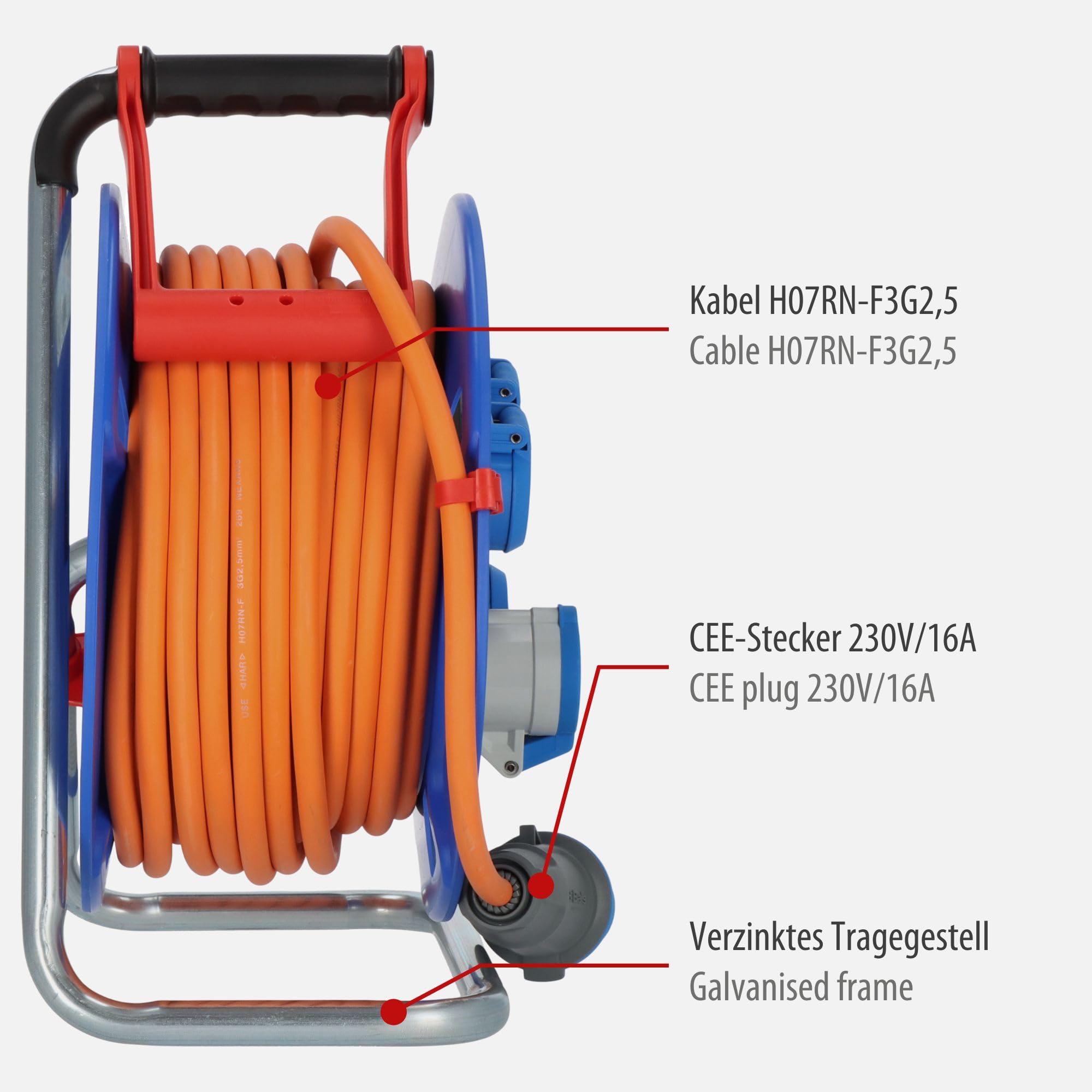Brennenstuhl Garant Camping-Kabeltrommel/CEE 230V Kabeltrommel 25m (H07RN-F 3G2,5 Kabel in der Signalfarbe orange, für den ständigen Einsatz im Außenbereich IP44, Made in Germany)