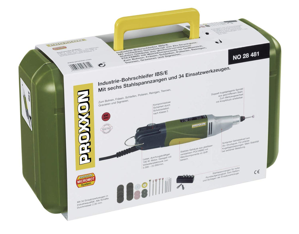 PROXXON Profi-Multifunktionswerkzeug, Industrie-Bohrschleifer IBS/E mit Einsatzwerkzeugen, 34-teiliges Zubehör-Set, 5000-20000/min, 230 V, 28481
