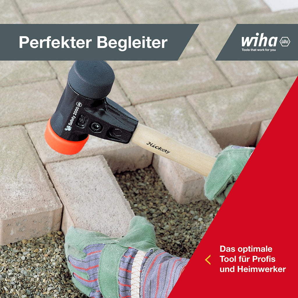 Wiha Schonhammer Safety mittelweich und hart (26613) I Gummihammer mit hochwertigem Hickory Holzstiel I Rund-Schlagkopf 50mm