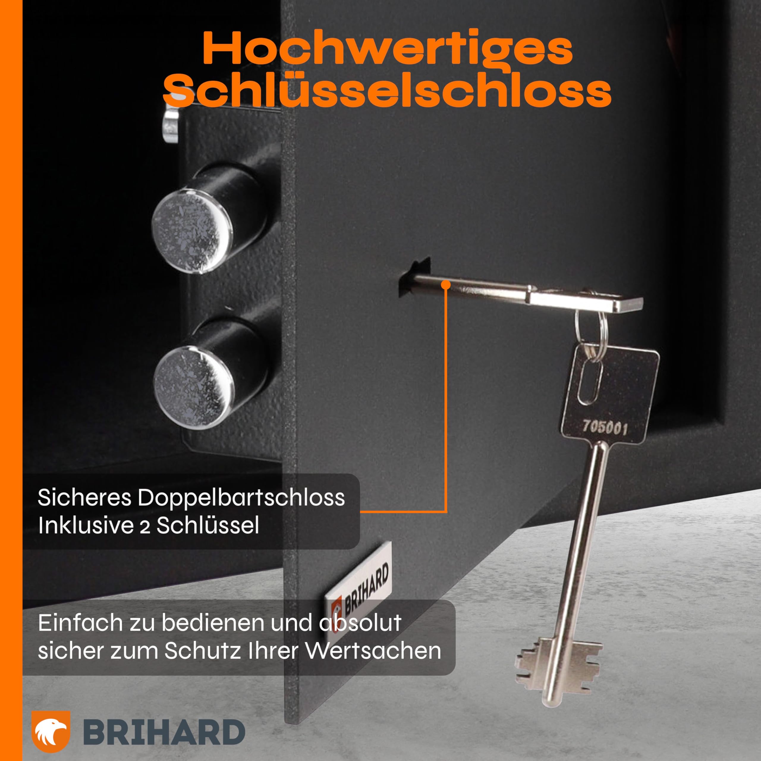 Brihard Business XXL Tresor mit Schlüssel 73x40x36cm & Feuerfeste Dokumententasche A4, 102L Großer Stahl Safe für Zuhause oder Büro mit 3 Höhenverstellbaren Ablagen, für Laptop, Geld & A4 Dokumente