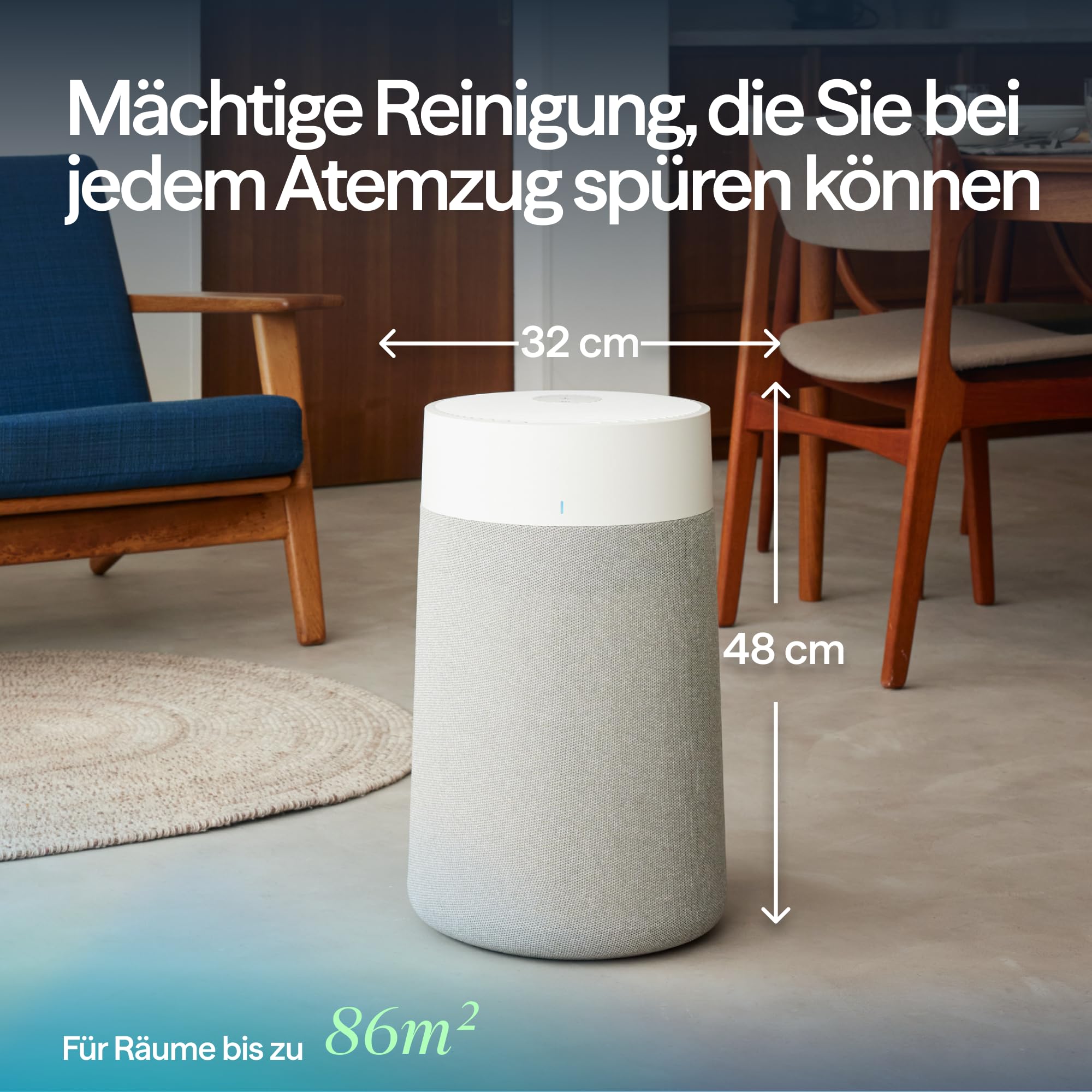 BLUEAIR Blue Pure 3350i Max Luftreiniger für Räume bis 86 m² – Smart, leise, mit HEPASilent-Technologie – entfernt Allergene, Tierhaare, Rauch, Staub und Schimmel – ideal für Zuhause & Haustiere