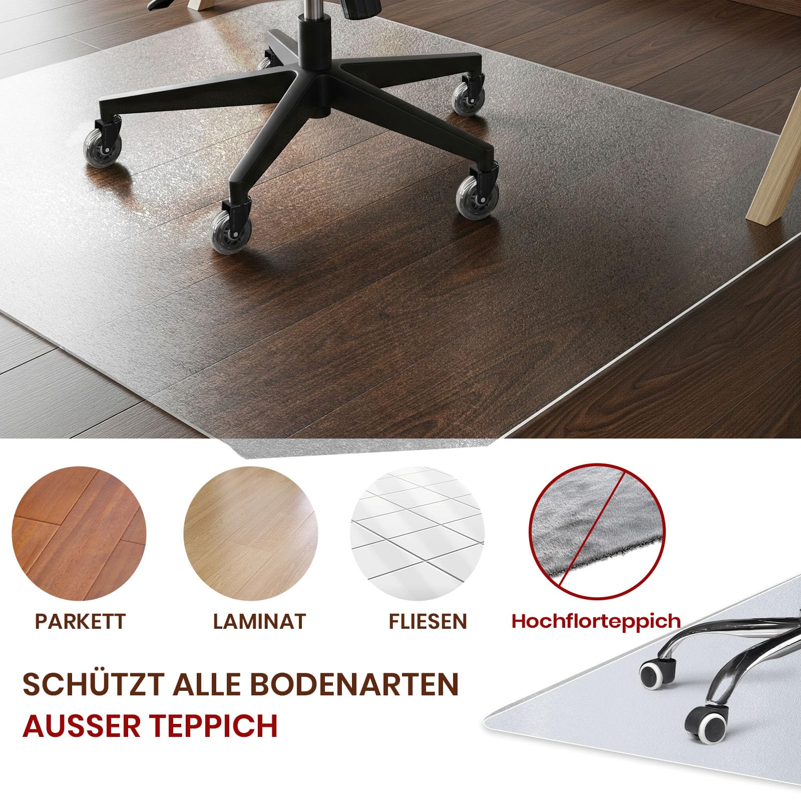 COSYLAND Bodenschutzmatte Bürostuhl，Halbdurchsichtig，120x150cm