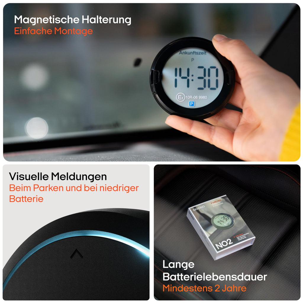 OOONO P-DISC NO2 - Elektronische Parkscheibe mit Zulassung fürs Auto - Automatische Digitale Parkscheibe Elektrisch mit Zulassung vom KBA nach StVO - Elektrische Parkuhr Auto zugelassen
