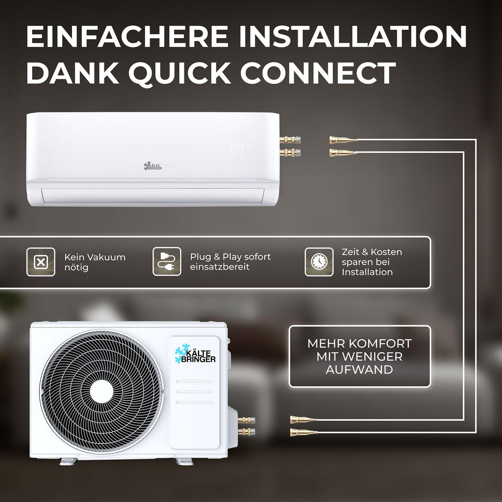 Kältebringer Split Klimaanlage Quick Connect - 12000 BTU (3,5 kW) - Klimagerät mit Heizfunktion, WiFi & App, bis 55qm, sehr leise - 5m Kupferleitung, Kältemittel R32, Montagematerial, Wandhalterung