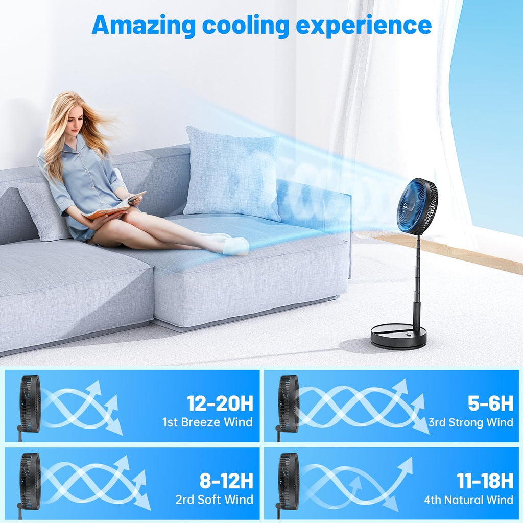 Oszillierender Ventilator Leise mit Fernbedienung, 9" Mini USB Tragbarer Tischventilator Standventilator, 7200mAh Akku Batterie Table Floor Fan mit Timer für Hause Schlafzimmer Büro Outdoor Reise