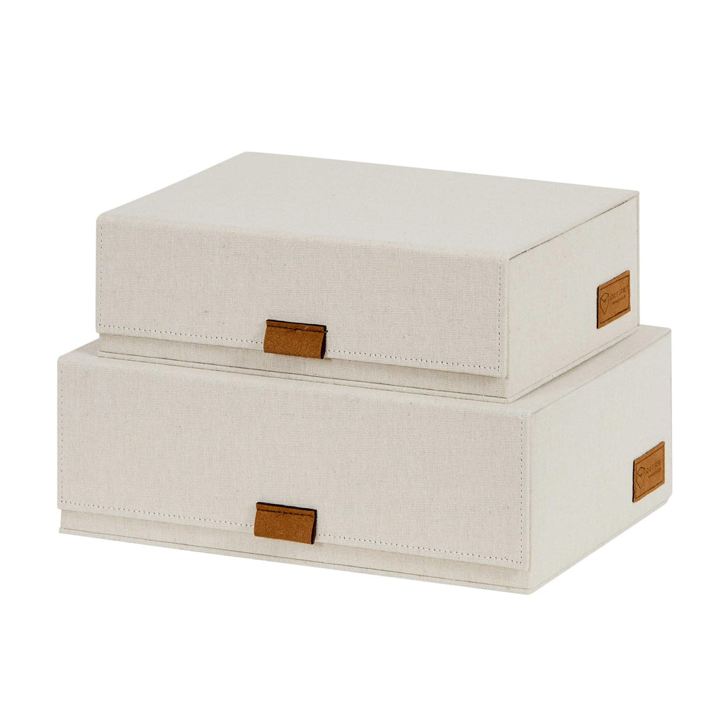 LOVE IT STORE IT - Premium - 2 Stück Aufbewahrungsboxen mit Deckel - Leinen Stoff - Magnetischer Verschluss- Klappdeckel - beige - 28x20x8,5 cm & 32x22x10,5 cm