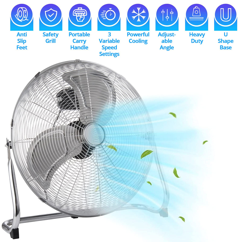 Senelux Bodenventilator - Chrome Gym Fan 30,5 cm Elektrischer tragbarer Lüfter für Zuhause/Fitnessstudio/Büro - 3 Geschwindigkeitsstufen mit Neigungsfunktion