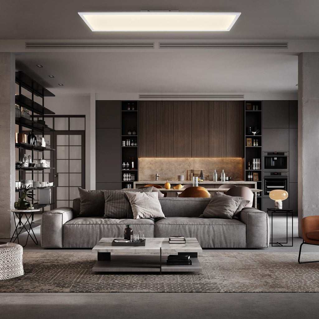 B.K.Licht - Deckenlampe mit Fernbedienung, dimmbar, ultraflach, LED Panel, LED Deckenleuchte, LED Lampe, Wohnzimmerlampe, Schlafzimmerlampe, Küchenlampe, 100x25x6,3 cm, Weiß
