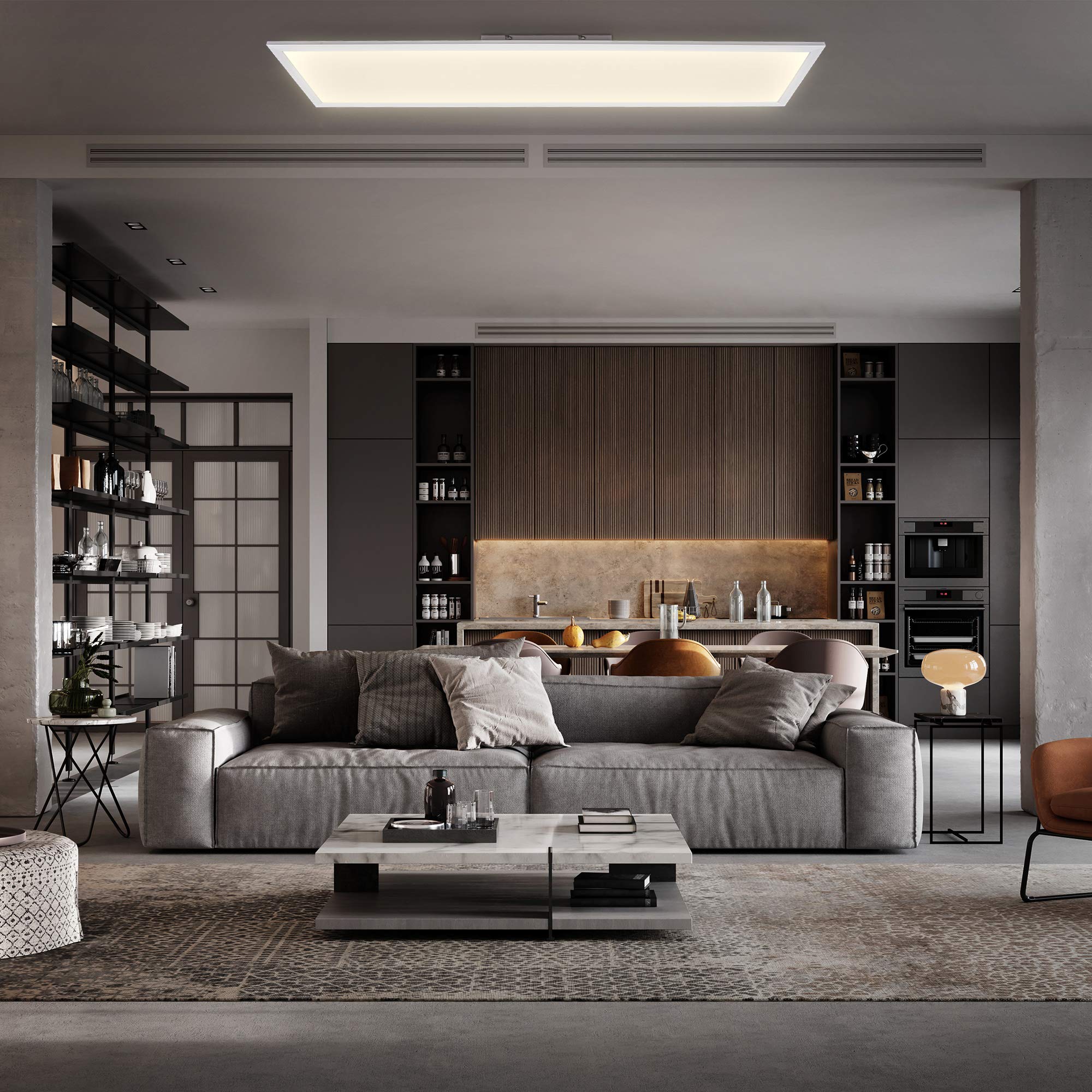 B.K.Licht - Deckenlampe mit Fernbedienung, dimmbar, ultraflach, LED Panel, LED Deckenleuchte, LED Lampe, Wohnzimmerlampe, Schlafzimmerlampe, Küchenlampe, 100x25x6,3 cm, Weiß