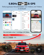 REDTIGER F17 Elite 4K 3 Kanal Dashcam Auto, STARVIS 2 IMX678 & IMX 675, 128GB Karte, Full Night Color, 4K+2.5K+1080P Vorne und Hinten Innen, Sprachsteuerung, 5GHz WiFi 6, GPS, HDR, Parkmodus