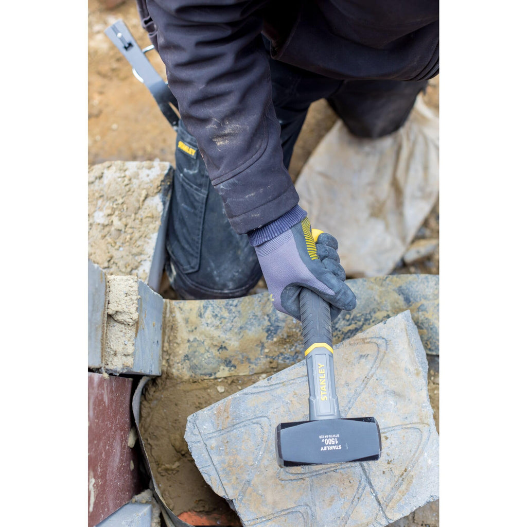 Stanley Fiberglas-Fäustel STHT-54127 (Kopfgewicht 1.250g, 260mm Länge, mit Fiberglas-Kern, optimal ausbalanciert, verstärkte Verbindung zwischen Kopf & Griff, mit Antirutsch-Griff)