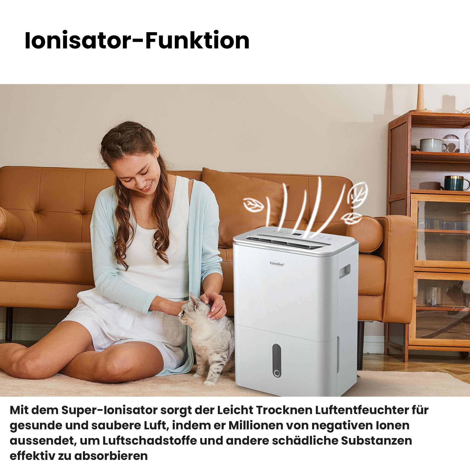 COMFEE' Luftentfeuchter Easy Dry 20L/Tag, 4 Modi, Luftbefeuchter angeschlossen, 3 l Tank, Wäschetrockner, Swing-Funktion, für Räume von 40㎡/100 m³, Weiß