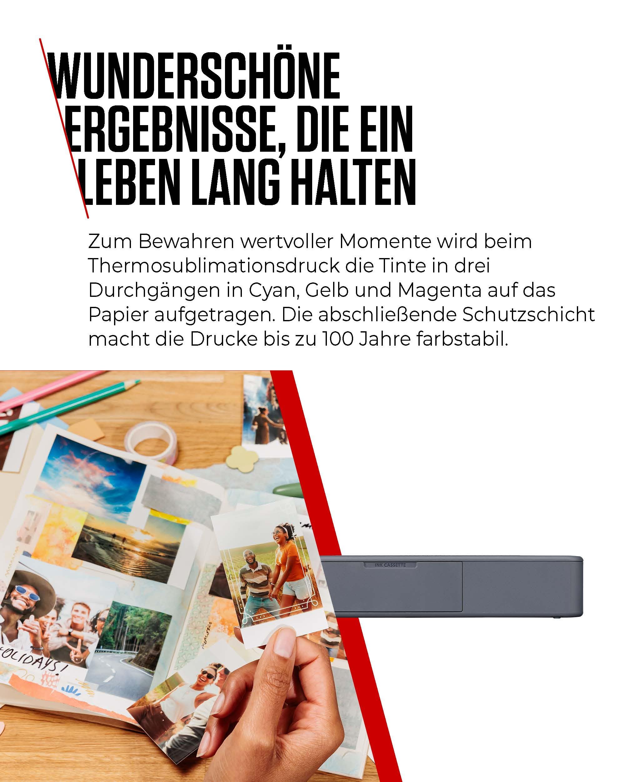 Canon SELPHY QX20 mobiler Fotodrucker – per WLAN direkt vom Smartphone drucken. Thermosublimationsdruck, 2 Größen Stickerpapier und Laden per USB-C - Dunkelgrau (ohne Farband/Papier)