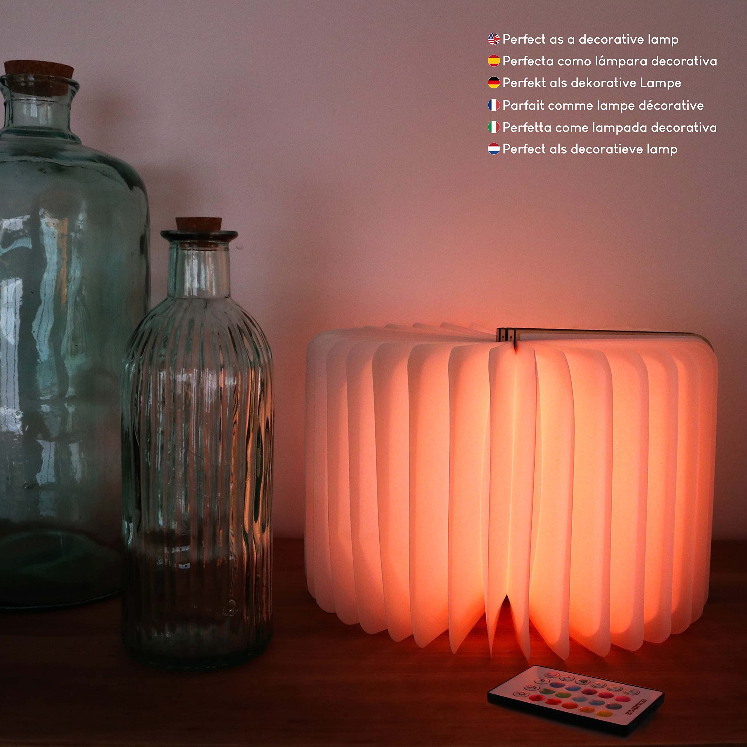 BONNYCO Buchlampe Holz mit Farbwechsel 16 Farben und Timer. LED Buchlampe Geschenk für Frauen und Männer zum Geburtstag Weihnachten. Kleine Lampe Deko Wohnzimmer Schlafzimmer Zimmer, Buch Lampe