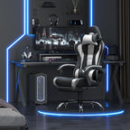 Yaheetech Gaming Stuhl Ergonomischer Gamer Stuhl mit Massagefunktion Computerstuhl mit Fußstütze Bürostuhl 90-135° Rückenlehne verstellbar Gaming Sessel PC Stuhl Weiß