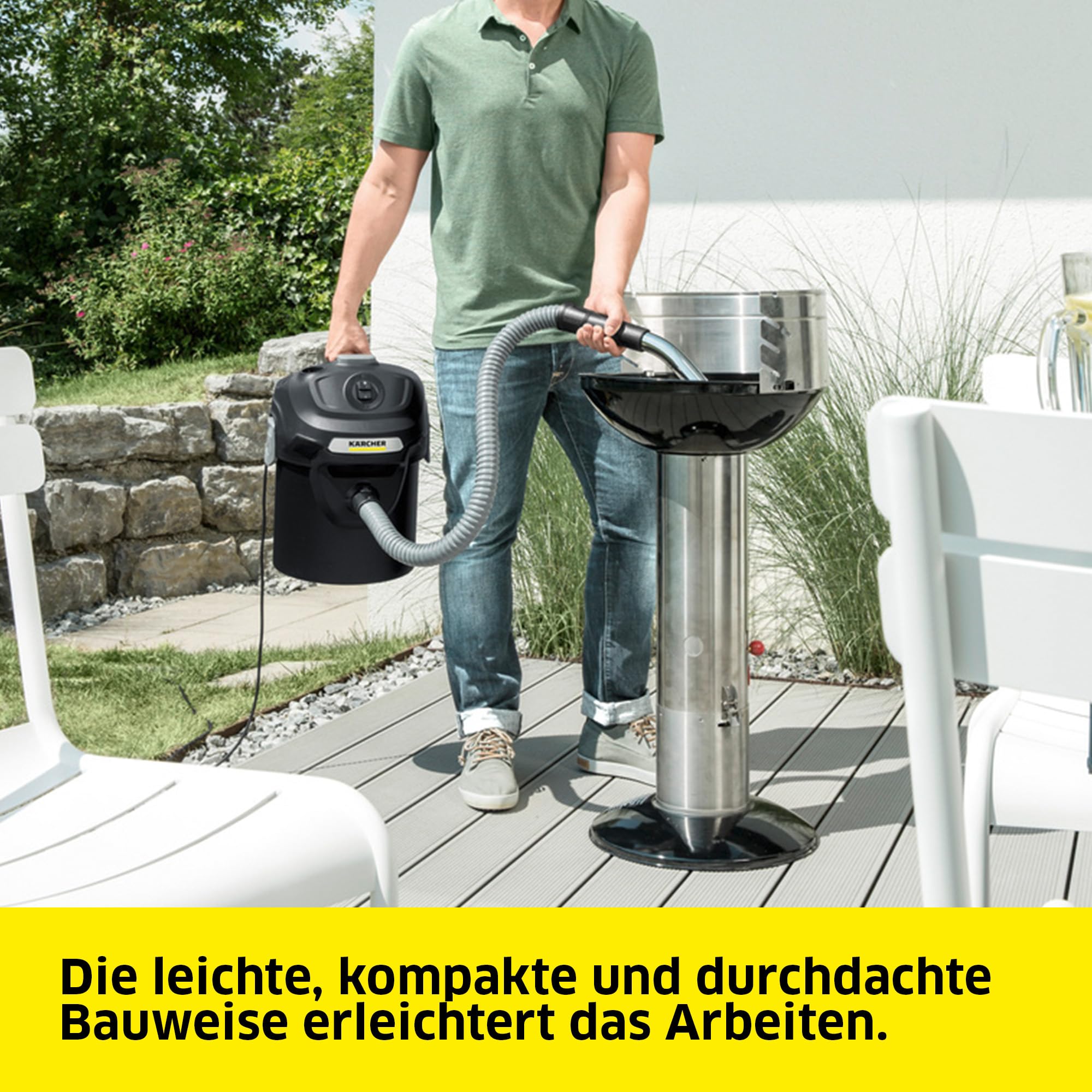 Karcher Asche- und Trockensauger AD 2, Nennleistungsaufnahme: 600 W, Metallbehälter: 14 l, Saugschlauch: 1,2 m, integrierte Filterabreinigung, Flachfaltenfilter, Metall-Grobschmutzfilter