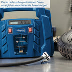 Scheppach Kompressor Airforce 5 mit digitaler Anzeige | 12V / 230V Anschluss für KFZ/Auto | tragbarer Kofferkompressor | 8bar Arbeitsdruck | 150W | Ansaugleistung 36,5 l/min | inkl. Zubehör