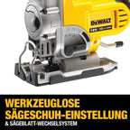 Dewalt 18 Volt Akku-Stichsäge DCS331N (vibrationsarmer Hochleistungsmotor, elektronische Hubzahlregulierung, Hublänge: 26 mm, beidseitige Neigungseinstellung: 45°, Lieferung ohne Akku und Ladegrät)