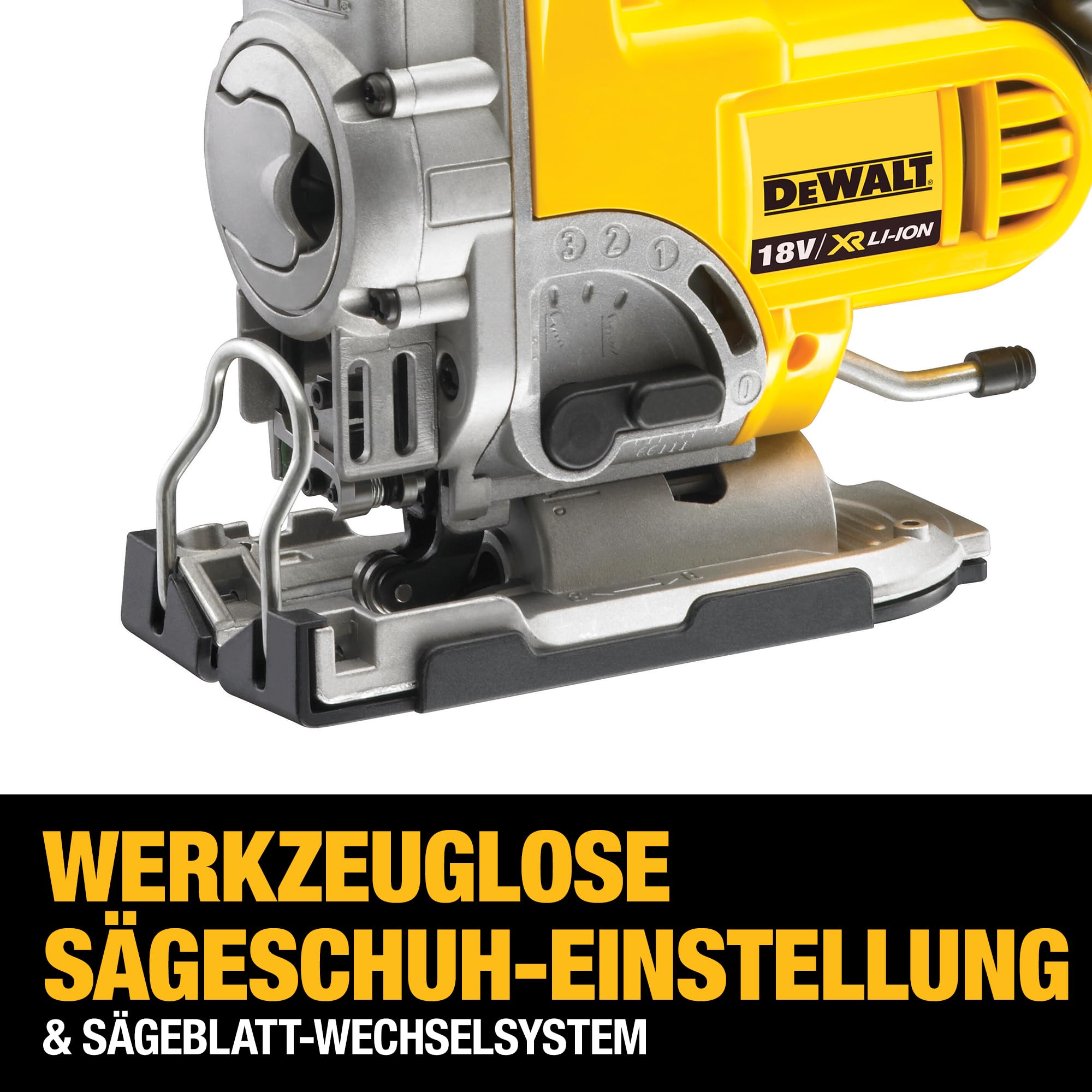 Dewalt 18 Volt Akku-Stichsäge DCS331N (vibrationsarmer Hochleistungsmotor, elektronische Hubzahlregulierung, Hublänge: 26 mm, beidseitige Neigungseinstellung: 45°, Lieferung ohne Akku und Ladegrät)