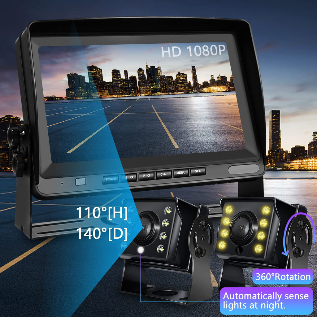 Hodozzy Rückfahrkamera Auto mit 8 Zoll LCD Monitor, AHD 1080P 2*Kameras IP69 Wasserdicht Super Nachtsicht, Rückfahrkamera Kabel 12V-24V für Wohnmobil/LKW/Anhänger/Bus/Vans, mit 15m+5m Kabel