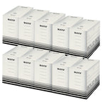 Leitz Solid Box Archiv-Schachtel, 150 mm Rückenbreite, A4 Faltkarton mit Lasche, Aufbewahrungsbox für bis zu 1400 Blatt, Lagerbox aus 100 % geriffelten Recyclingkarton,10 Stück,Weiß/Schwarz,61290001