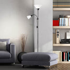 Brilliant Spari Deckenfluter mit Leselampe schwarz, weiß – LED Stehlampe – 1,8 m Standleuchte – für LED-Leuchtmittel geeignet (E27 & E14 Fassung) – mit verstellbarem Lesearm