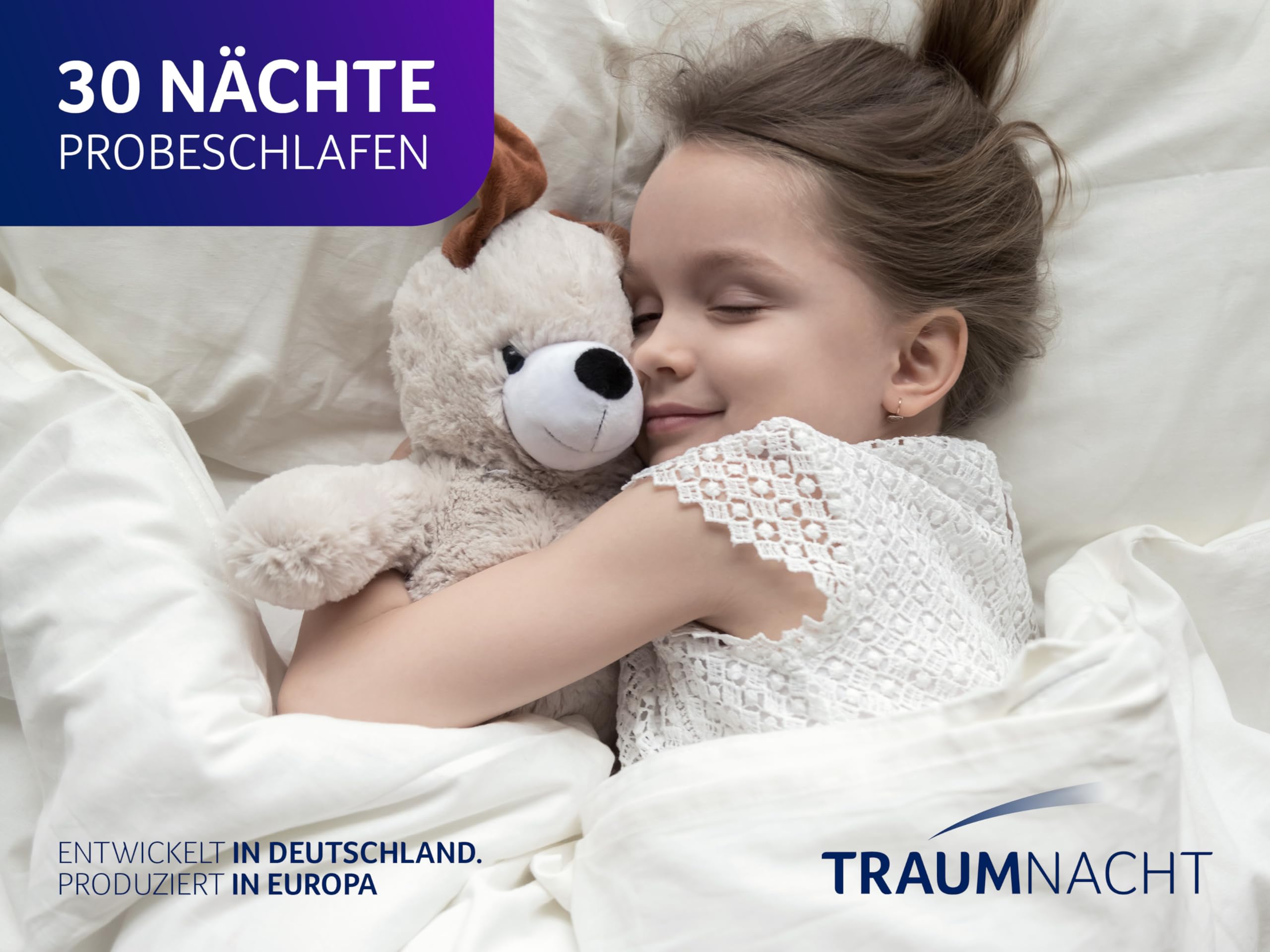 Traumnacht BT Kiddy Kindermatratze Pure , 60 x 120 cm, Schadstoffgeprüft nach Öko-Tex Standard 100, hautfreundlicher Bezug abnehmbar und waschbar, produziert nach deutschem Qualitätsstandard, Weiß