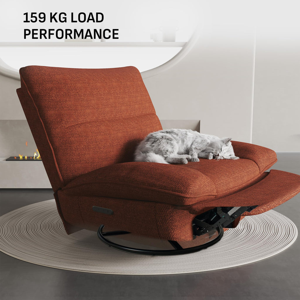 Softa Drehbarer Liegesessel, manueller Wippstuhl mit verstellbarer Beinstütze, Seitentaschen, gepolsterter Sitz und Rückenlehne, bequemes Liegesofa für Wohnzimmer, Orange