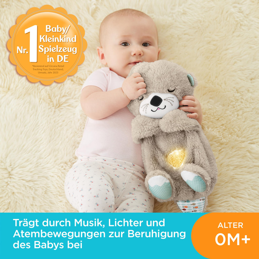 Fisher-Price Schlummer Otter Kuscheltier mit Atembewegung und Musik, Baby Erstausstattung, Neugeborene, Baby Spielzeug ab Geburt, Babyparty und Neugeborenen Geschenk, FXC66