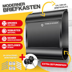 KESSER® XXL Briefkasten Edelstahl mit Zeitungsfach, gebürstet, 3X Schlüssel abschließbar, Pulverbeschichtet, Wandmontage, groß Front-Einwurf: DIN C4 = DIN A4, inkl. Montagematerial, Schwarz