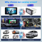 Wireless Carplay Display mit A-pple Carplay & Android Auto, 7 Zoll Tragbares Autoradio mit Bildschirm, Navigationsgeräte für Auto mit Rückfahrkamera, Bluetooth, Mirror Link, Voice Control, FM, AUX