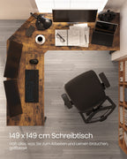 VASAGLE Eckschreibtisch, L-förmiger Computertisch, 149 x 149 x 76 cm, platzsparender Bürotisch, Homeoffice, Gaming, vintagebraun-tintenschwarz LWD73X