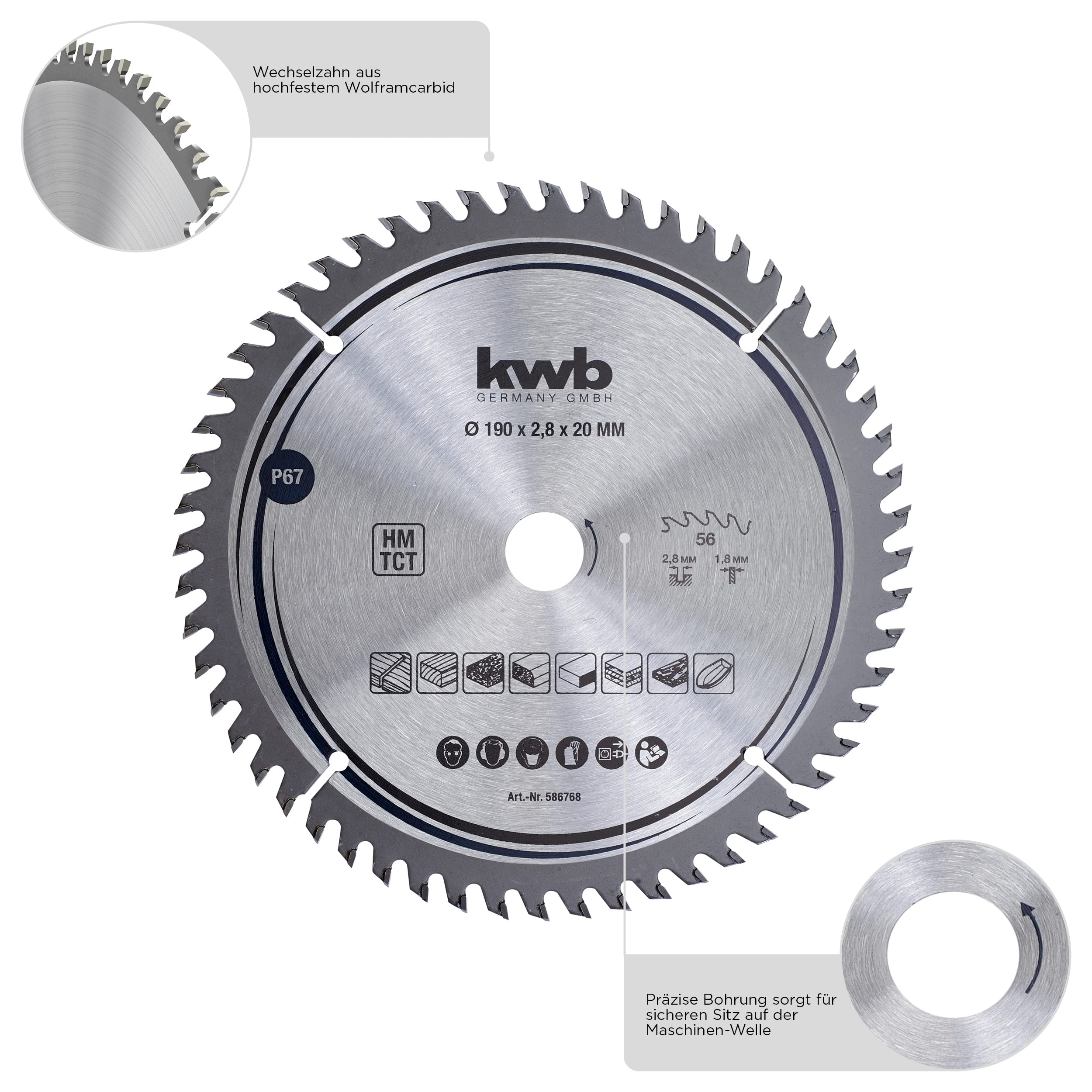 kwb Kreissägeblatt 190 x 30 mm, sehr feiner Schnitt, Sägeblatt geeignet für Arbeitsplatten, Holz und beschichtete Platten