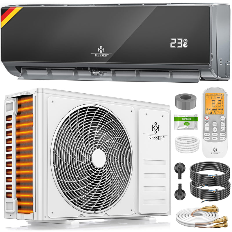 KESSER® Split Klimaanlage Set Quick Connect 12000 BTU 3,4 kW – WiFi & App Klimagerät mit Heizfunktion & Kühlmodus Wandklimaanlage, mit Kupferleitung Kältemittel R32 Inkl. Montagematerial