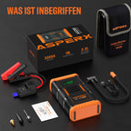 ASPERX Starthilfe Powerbank mit Kompressor,150PSI 3000A Auto Starthilfe Powerbank mit LED Taschenlampe Starthilfekabel,Jump Starter für 12V Motorrad SUV (Bis Zu 10L Benzin Oder 8L Diesel)