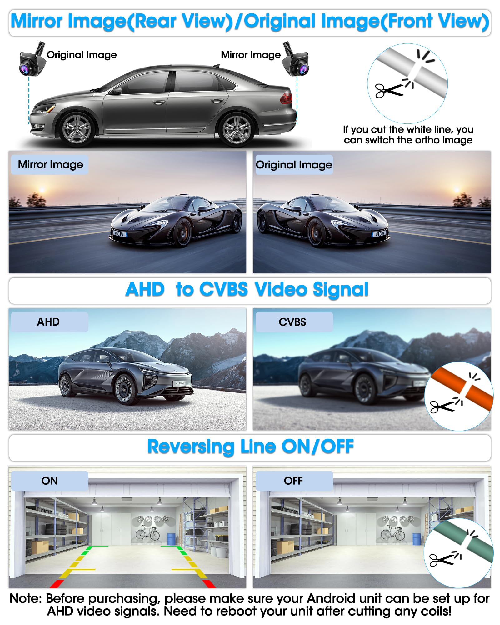 AHD 1080P Rückfahrkamera Auto Rückfahrkamera mit 360°+45° Einstellbares Objektiv Kabel Rückfahrkameras 170° Weitwinkel Universal NTSC Rückkamera Unterstützt 12–24V Frontkamera Auto für Vans LKW