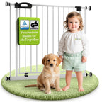 BOMI TÜV GS Siegel Kindertreppen Gitter XXL Merle | Ohne Bohren | Schließt automatisch | Gittertür aus Metall Weiss | Stabile Baby Schutzgitter Tür für Kindersicherheit | Breite: 93-101 cm