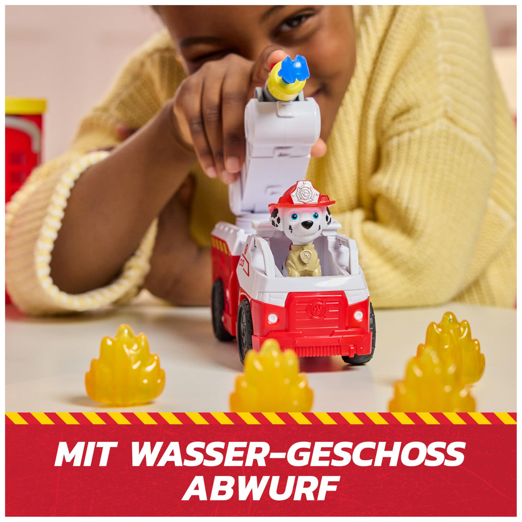 PAW PATROL – Fire Rescue Feuerwehr-Station mit Licht- und Soundeffekten, Wasserkanone, Rutschstange und Startrampe, ca. 38 cm, inkl. Marshall-Figur und Feuerwehrauto, für Kinder ab 3 Jahren
