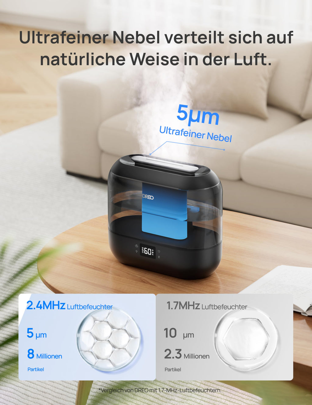 Dreo Smart Luftbefeuchter für Schlafzimmer, oben befüllbarer 4L Supergroßer Kühler Nebel Humidifier mit Öl Diffusor und Nachtlicht, 36 Stunden Laufzeit, leiser Ultraschall Luftbefeuchter Zuhause