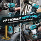 Ecarke 1400 Nm Akku-Schlagschrauber mit Nuss Set für Makita 18V Lithium-Akku, 2800RPM 1/2 Zoll Bürstenloser Schlagschraube mit LED-Licht 6 Stecknüsse für Autoreifen, Gerüstbau (Ohne akku)