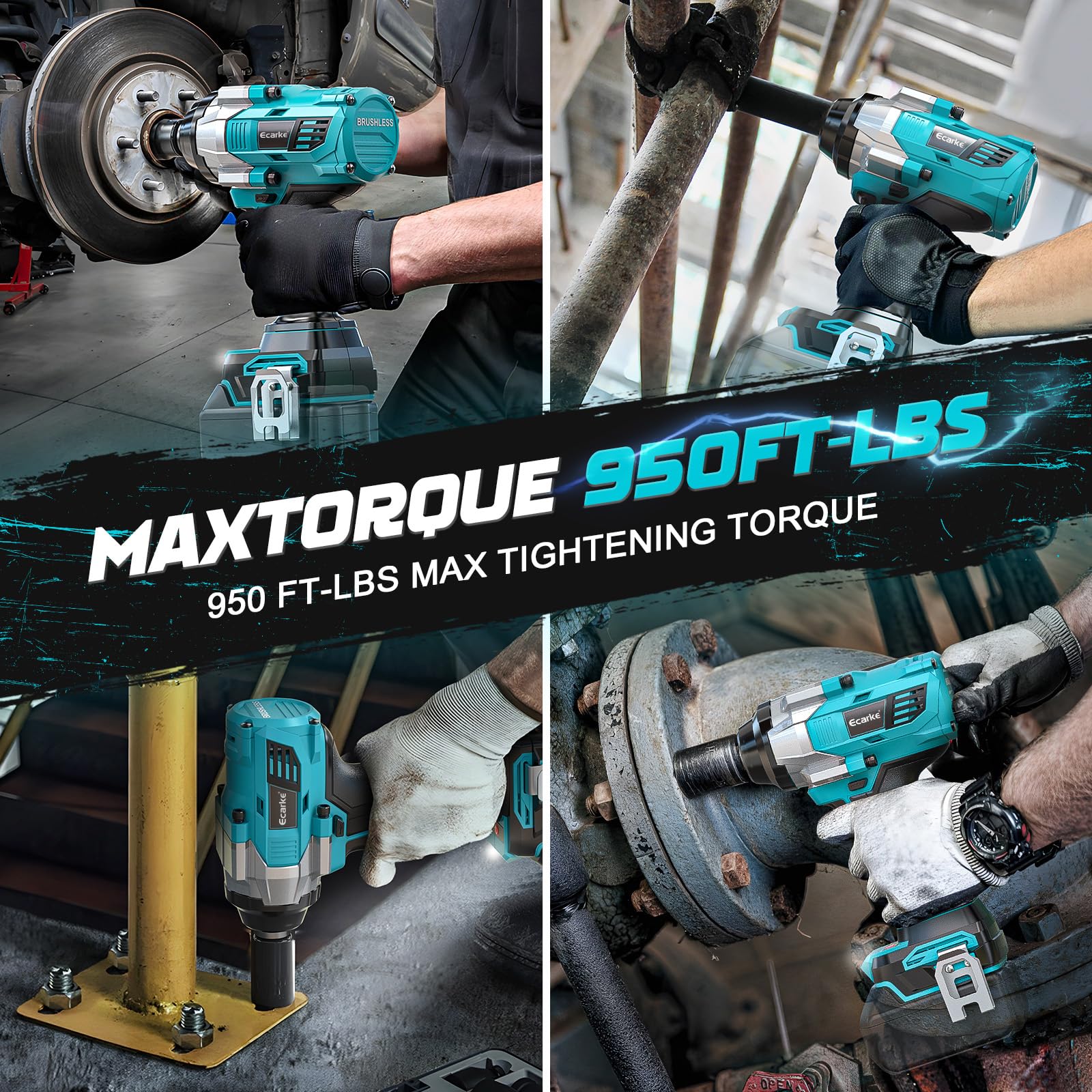 Ecarke 1400 Nm Akku-Schlagschrauber mit Nuss Set für Makita 18V Lithium-Akku, 2800RPM 1/2 Zoll Bürstenloser Schlagschraube mit LED-Licht 6 Stecknüsse für Autoreifen, Gerüstbau (Ohne akku)