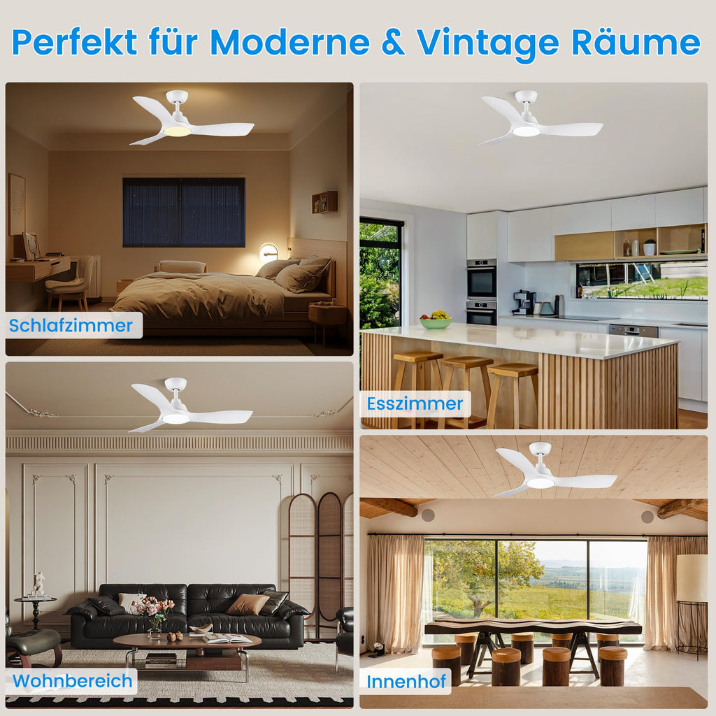 CJOY Deckenventilator mit Beleuchtung, 107 cm Deckenventilator mit Beleuchtung und Fernbedienung Leise, DC Umkehrbar, Speicher 3CCT, Dimmbar, 6 Geschwindigkeiten, Zeitschaltuhr Für Schlafzimmer