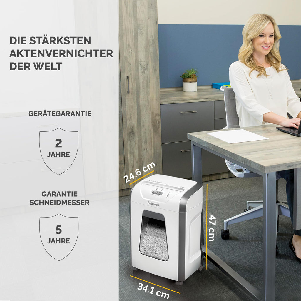 Fellowes Aktenvernichter für das Büro zu Hause - 15 Blatt Querschnitt Aktenvernichter für den Schreibtisch - Powershred 15C Home Shredder mit 19L Auszugsbehälter - Hochsicherheitsstufe-P4 - Weiß