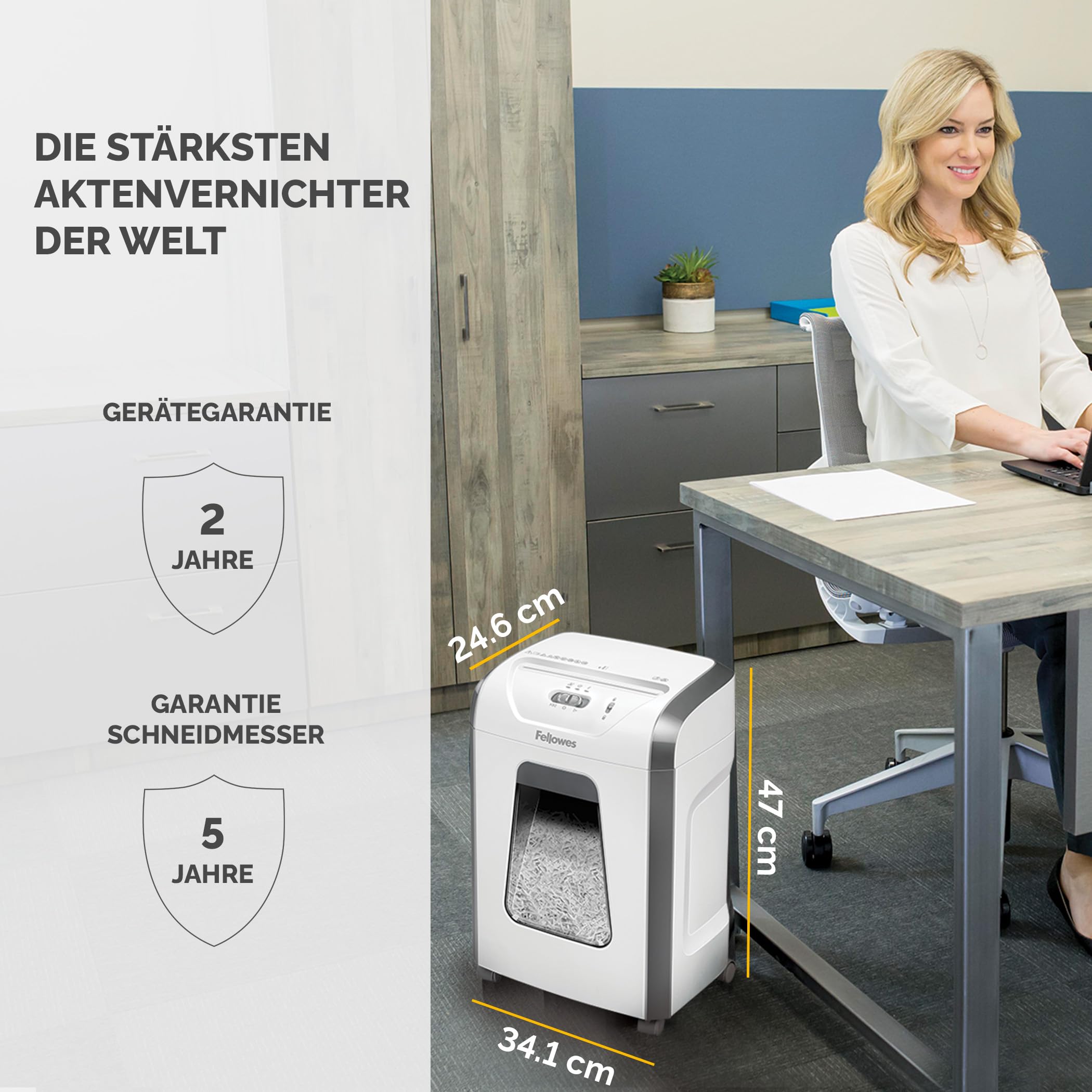 Fellowes Aktenvernichter für das Büro zu Hause - 15 Blatt Querschnitt Aktenvernichter für den Schreibtisch - Powershred 15C Home Shredder mit 19L Auszugsbehälter - Hochsicherheitsstufe-P4 - Weiß