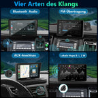 Tragbarer Carplay Bildschirm, Carpuride V3R Kabelloses Airplay&Android Auto, 7 Zoll 1080P HD-Touchscreen mit echter 720P-Rückfahrkamera/BT 5.0/Mirror Link/USB-Wiedergabe/Rauschunterdrückungs-Chip AUX