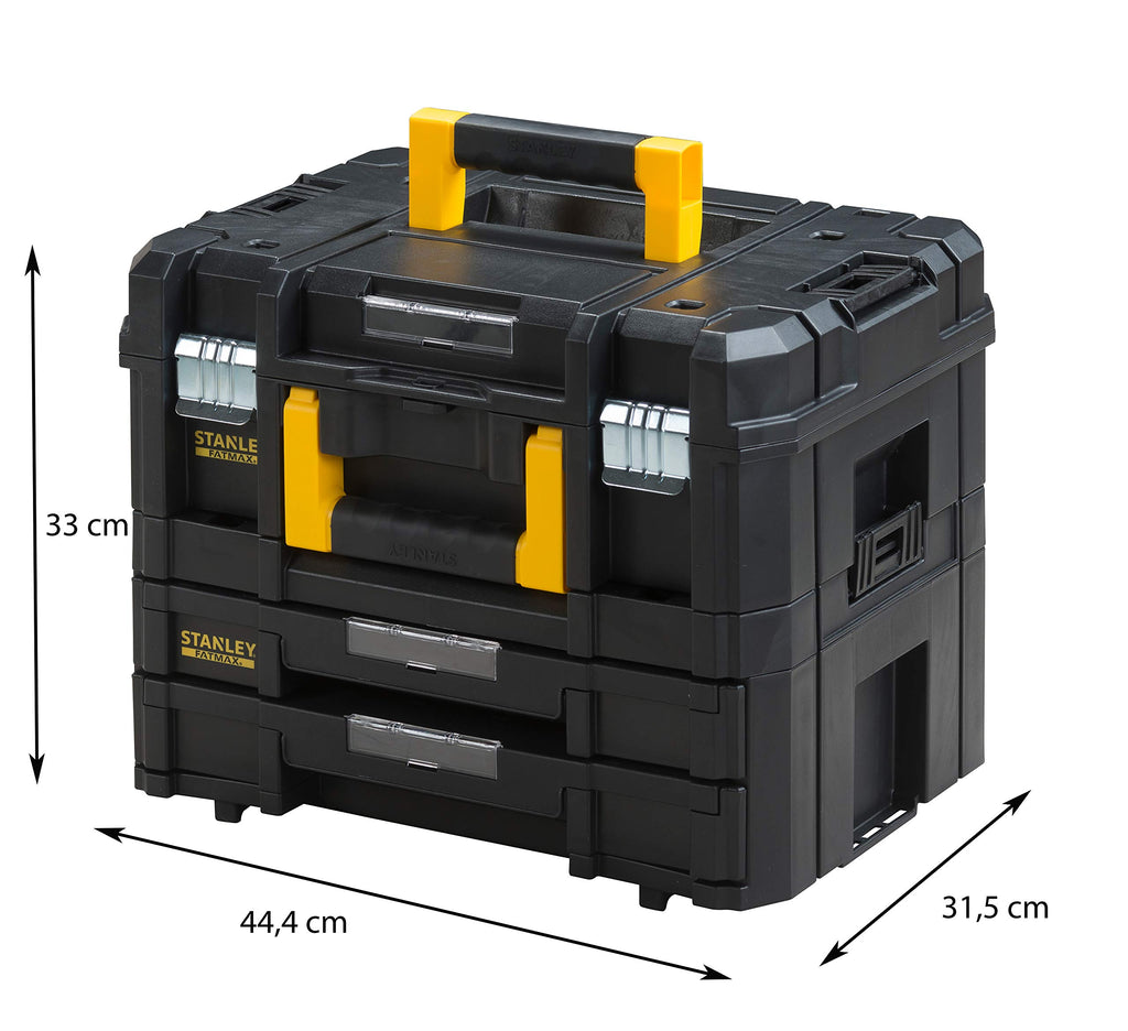STANLEY FatMax Pro-Stack Werkzeugkoffer Werkzeugbox leer Werkzeugkasten - Werkzeugkiste (21,5L Fassungsvermögen, mit 2 Schubladen und Organizern für Kleinteile, mit Metallschließen) FMST1-71981